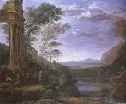 Claude Lorrain Landscape with Ascanius shooting Silvia deer oil